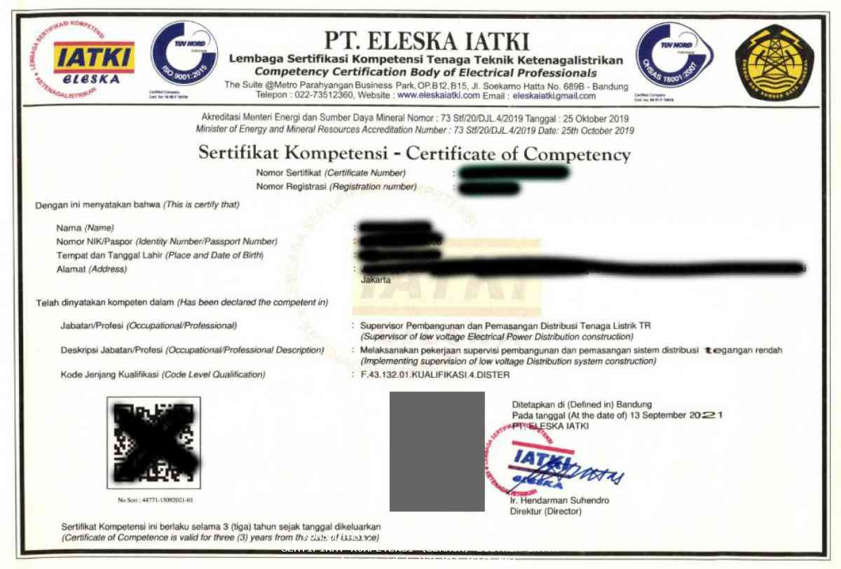 Apa Saja Sub Bidang dari Serkom atau Sertifikat Kompetensi Tenaga Teknik Ketenagalistrikan (SKTTK)?